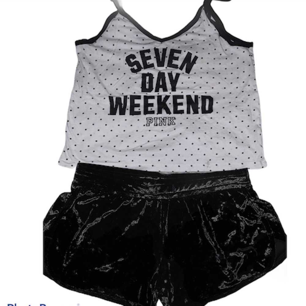 PINK black and white pajama set size small